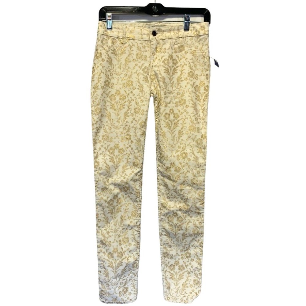 Abercrombie Kids Cream Gold Glitter Damask Velveteen Super Skinny Jean NWT
